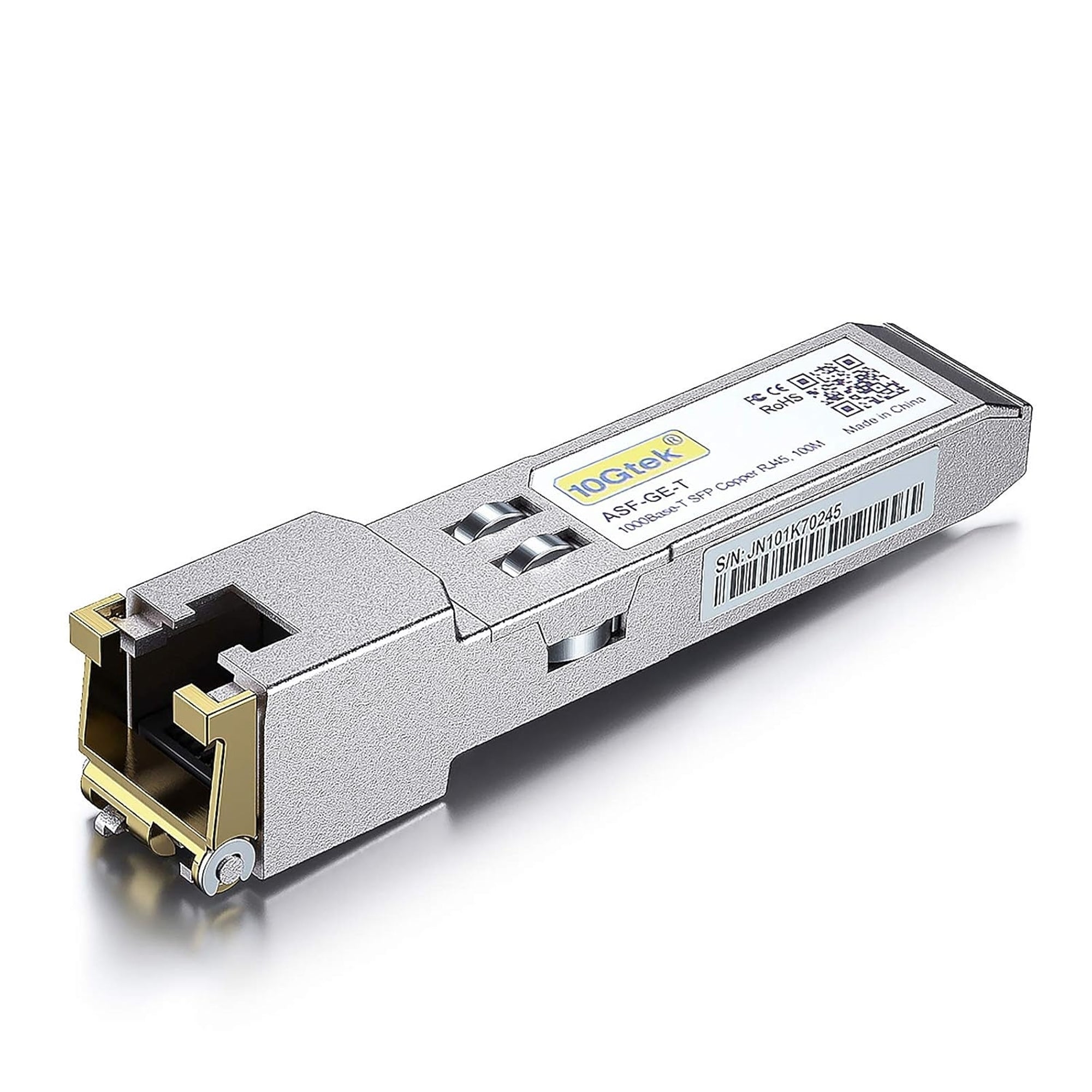 10GTEK ASF-GE-T 1000BASE-T Copper SFP to RJ45 SFP Module Transceiver, Silver (Certified Refurbished)