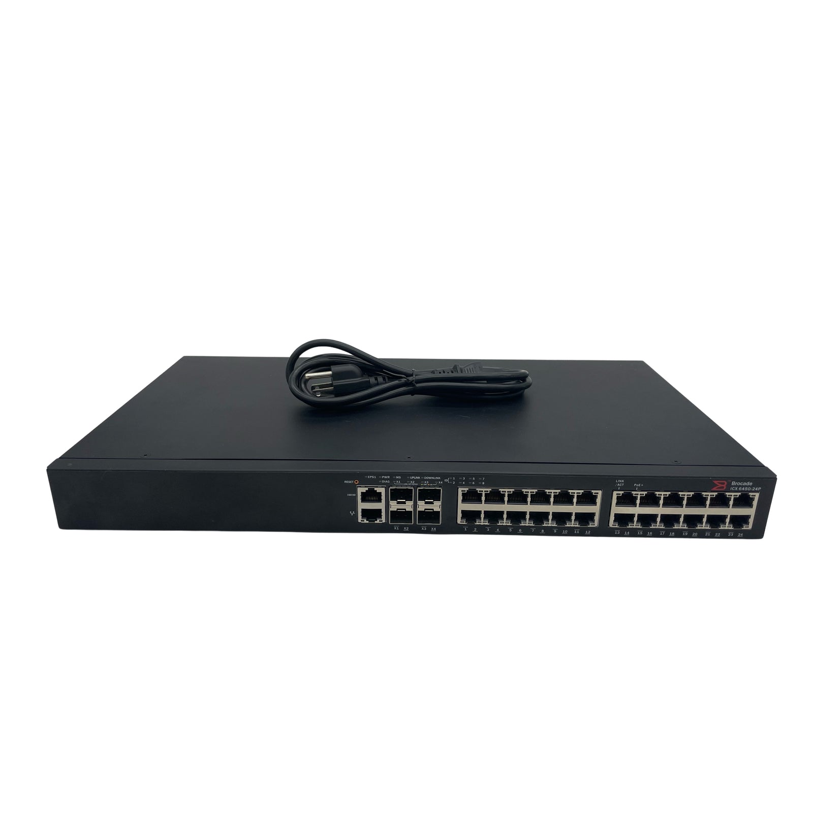 Brocade ICX6450-24 24-port 1 GbE switch, 2×1 GbE SFP+ Grade A (Used - Good)