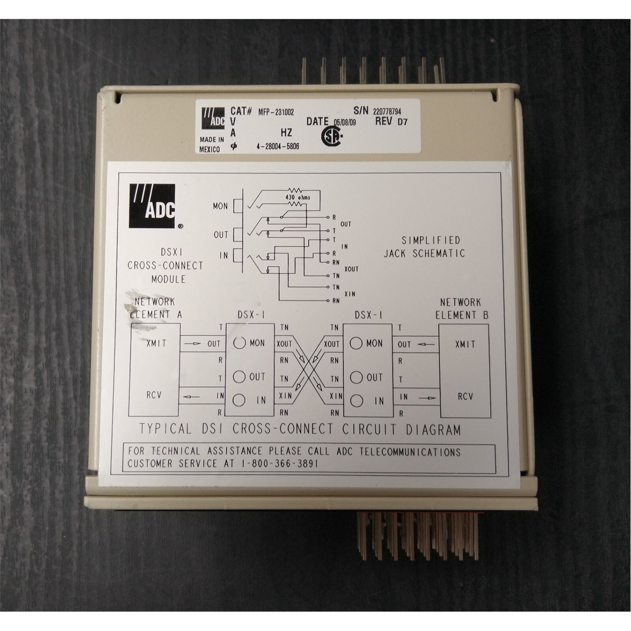 ADC MFP-231002 DS1 Cross-Connect Module 8 Termination (Certified Refurbished)