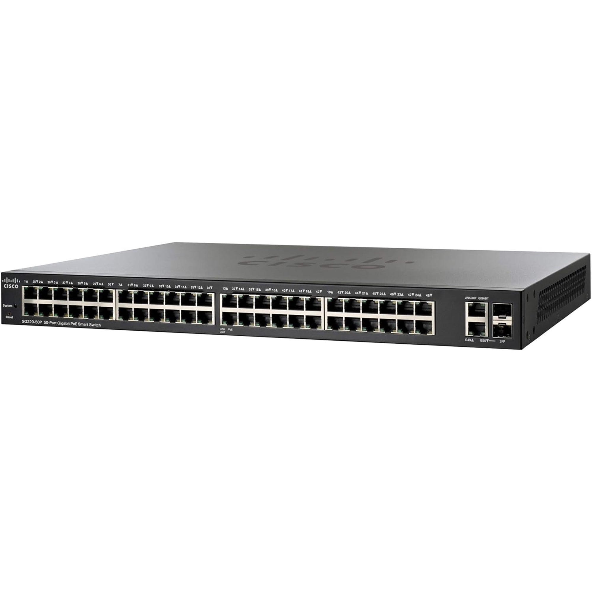 Cisco SG220-50P-K9 50-Port 100Mbps RJ45 1U Specialty Switch, Black (Refurbished)