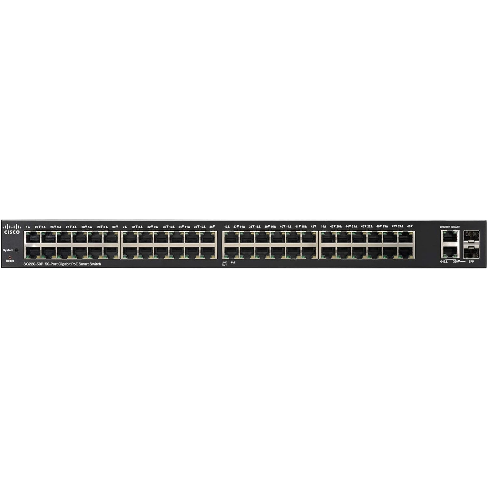 Cisco SG220-50P-K9 50-Port 100Mbps RJ45 1U Specialty Switch, Black (Refurbished)