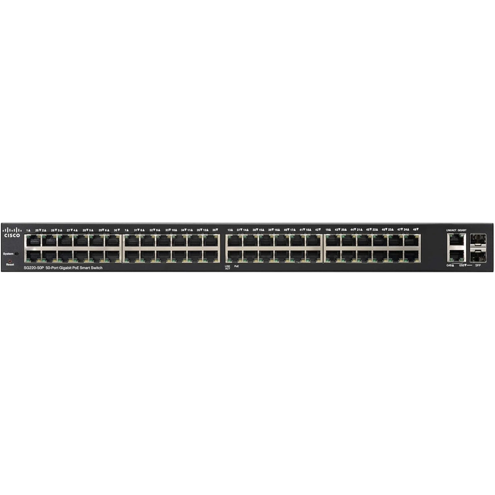 Cisco SG220-50P-K9 50-Port 100Mbps RJ45 1U Specialty Switch, Black (Refurbished)