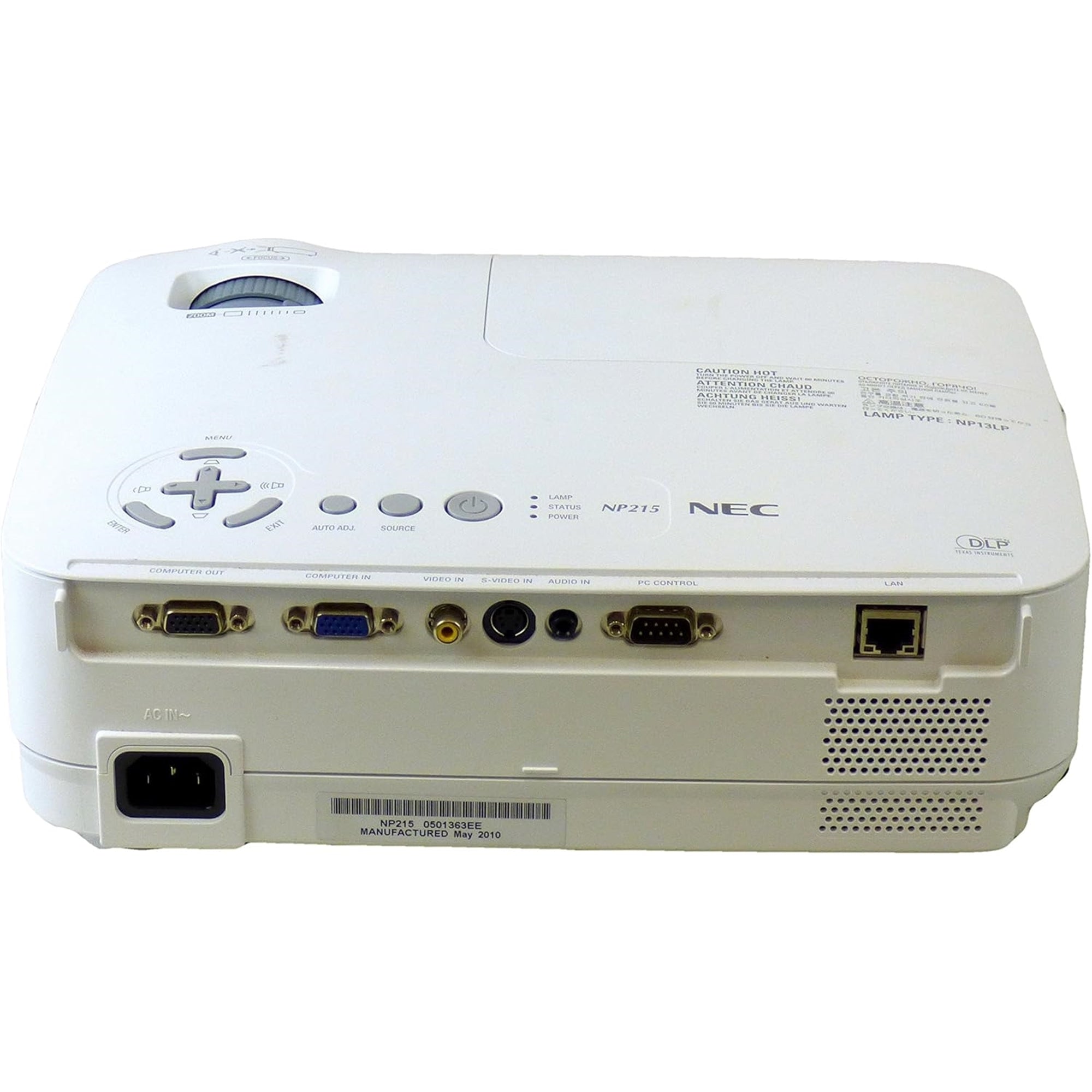 NEC DISPLAY SOLUTIONS NP215 2500-Lumen (1600x1200) DLP Projector, White (Certified Refurbished)