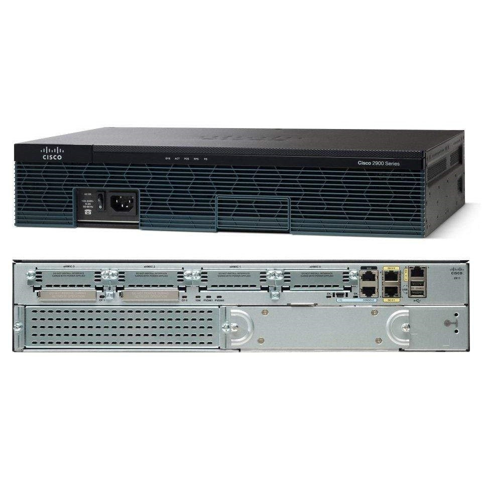 CISCO CISCO2911/K9 Cisco 2911 w/3 GE,4 EHWIC,2 DSP,1 SM,256MB CF,512MB DRAM,IPB (Refurbished)
