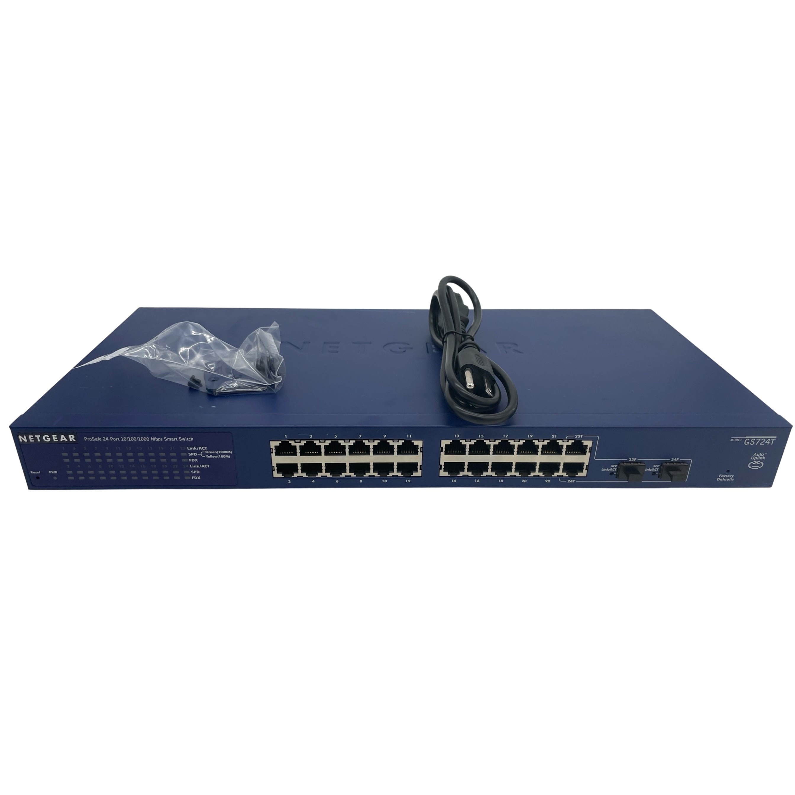 Netgear GS724T 24-Port 100Mbps RJ45 1U Specialty Switch, Blue (Certified Refurbished)